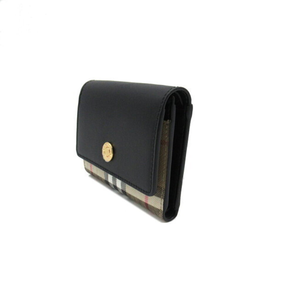 Burberry Wallet Leather Beige Canvas fold Tri Black - Picture 3 of 8